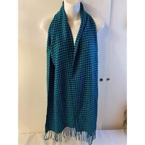 Scotland cashmere scarf tassels blue black 62x12.5”